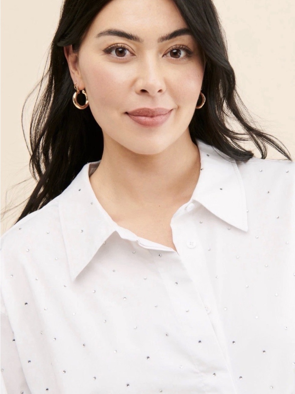 Good American Embellished Good Shirt White Rhinestone Button-Up S/M